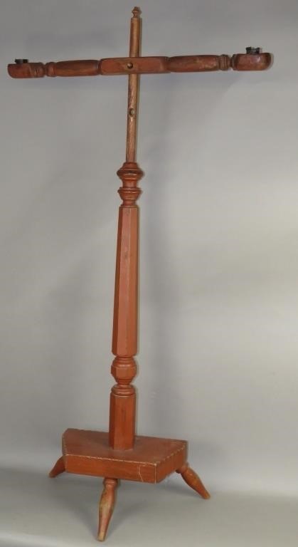 RED PAINTED WOODEN TWO ARM CANDLESTANDca  3b5ee8