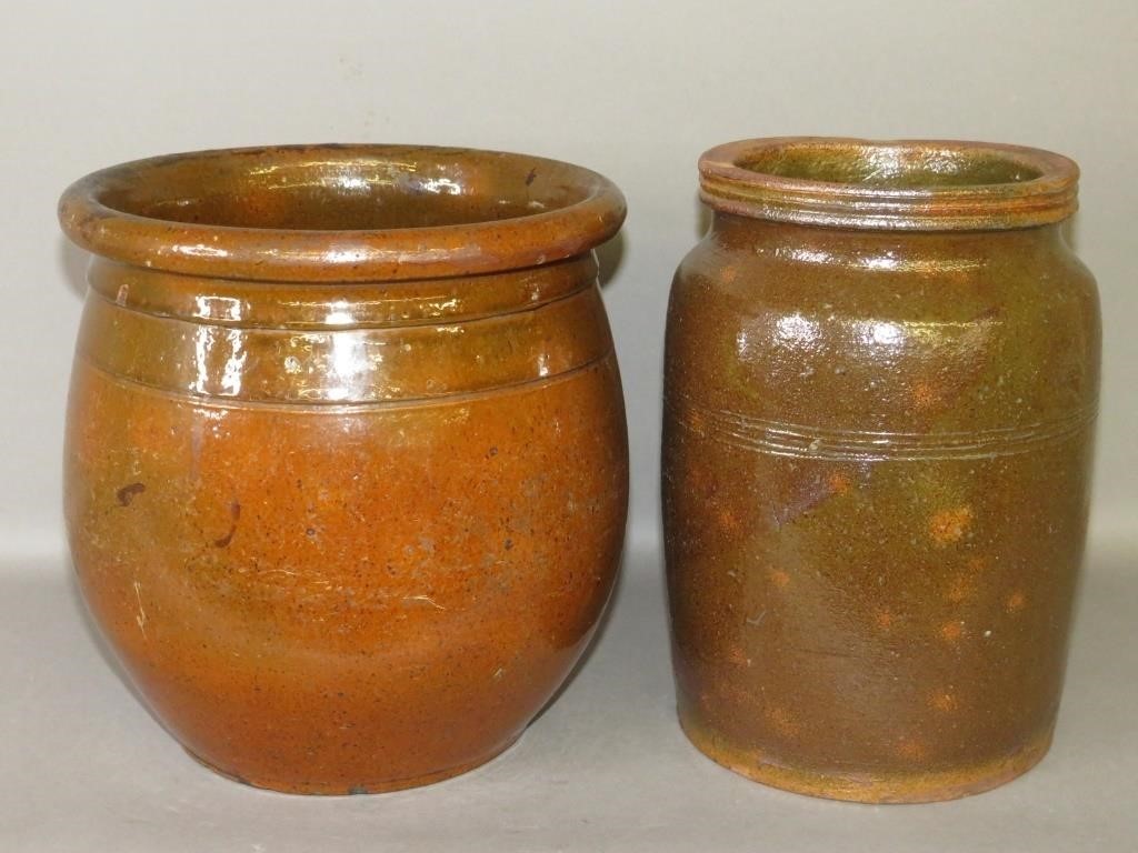 2 PA REDWARE CROCKSca. 1870; bulbous