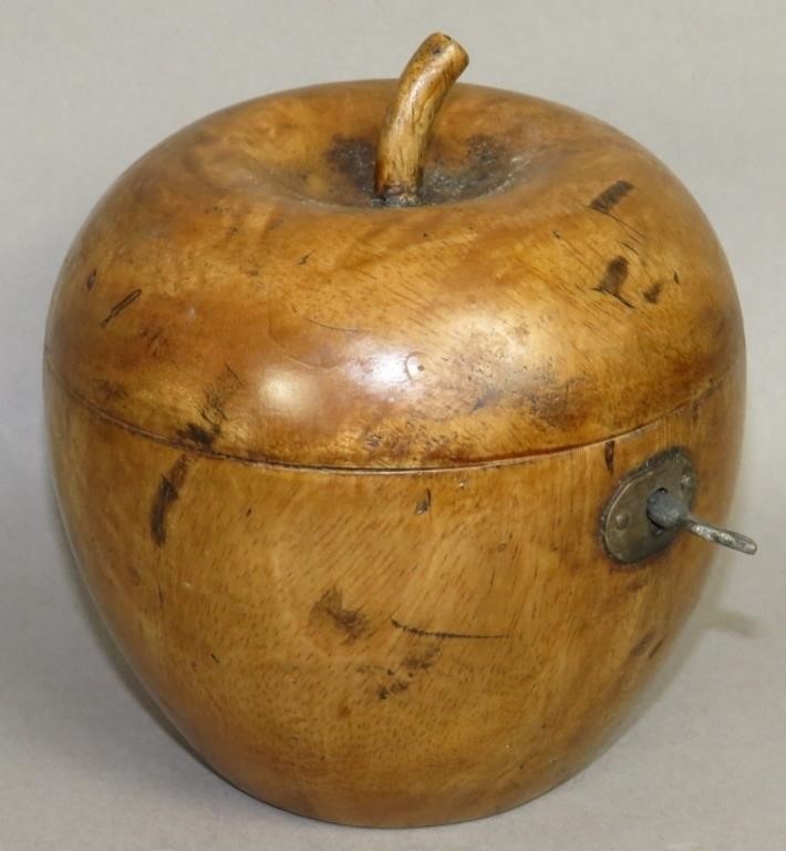 TURNED ELM HINGED LID APPLE SHAPED 3b5f15