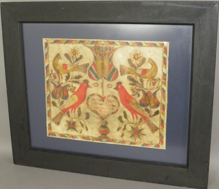 FRAMED INK WATERCOLOR FRAKTUR 3b5f33