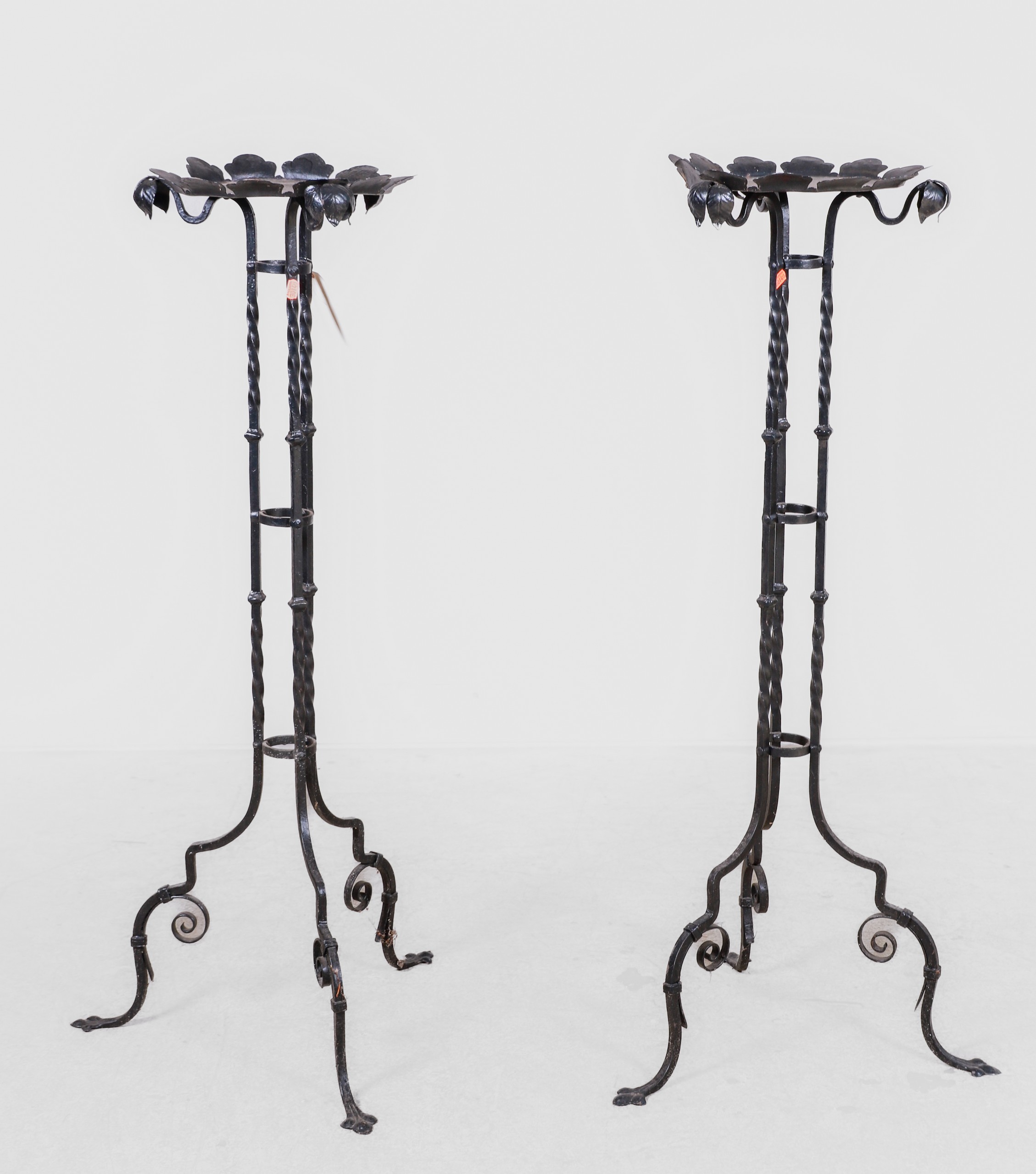 Pair twisted iron plant stands,