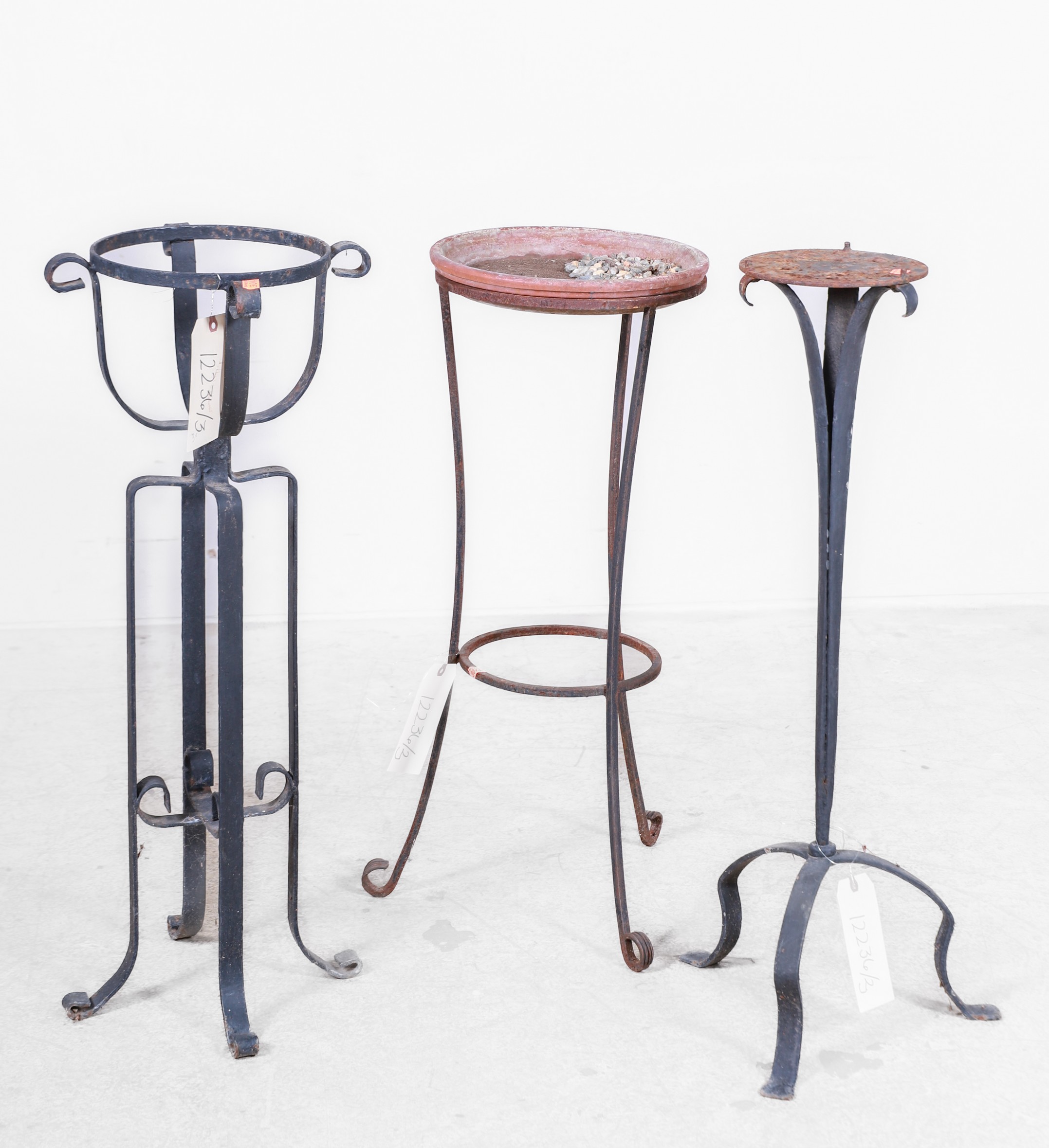 (3) Metal plantstands, one with