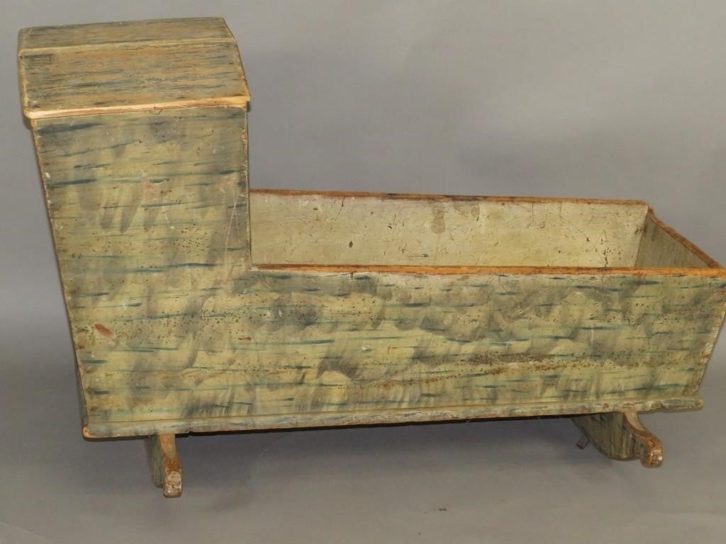 SOFTWOOD CRADLEca. 1850; hooded cradle