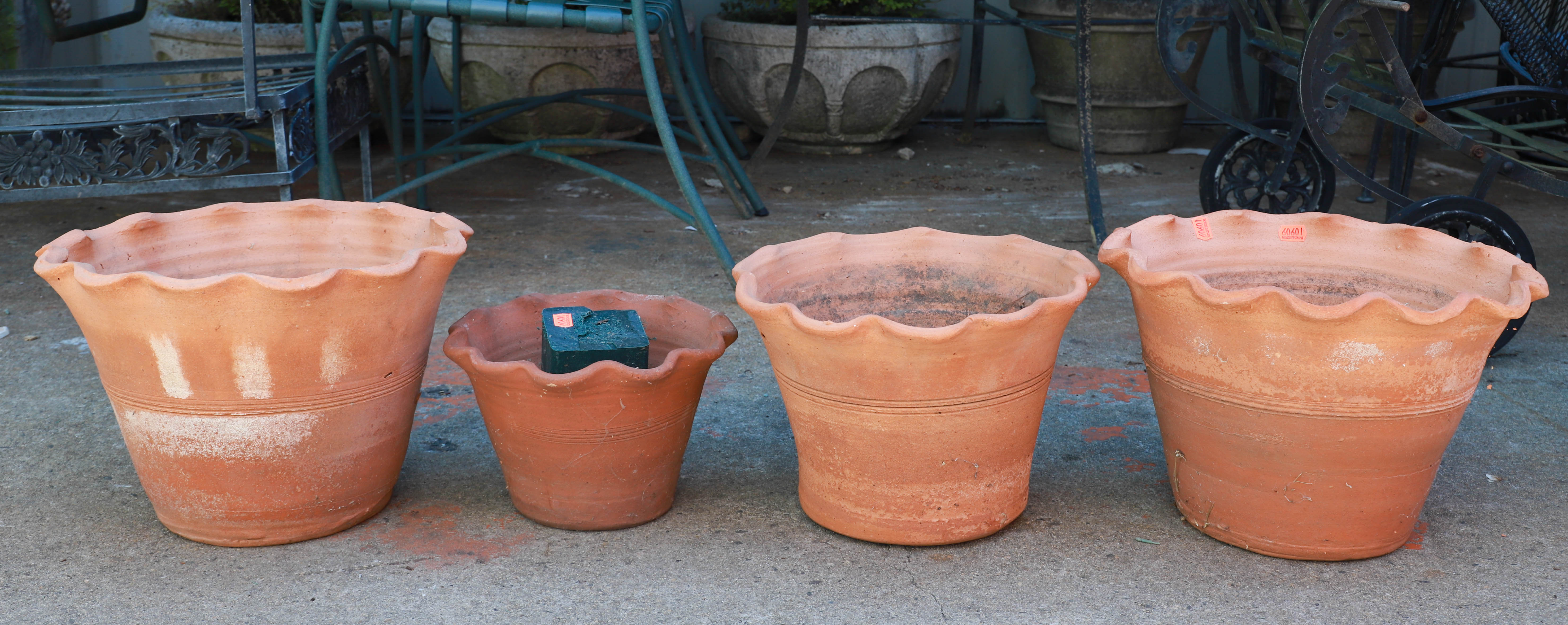 (4) Ribbon edged pottery planters, 10h