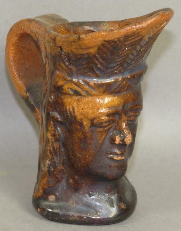 SMALL MOLDED REDWARE FACE CREAMERca  3b602d