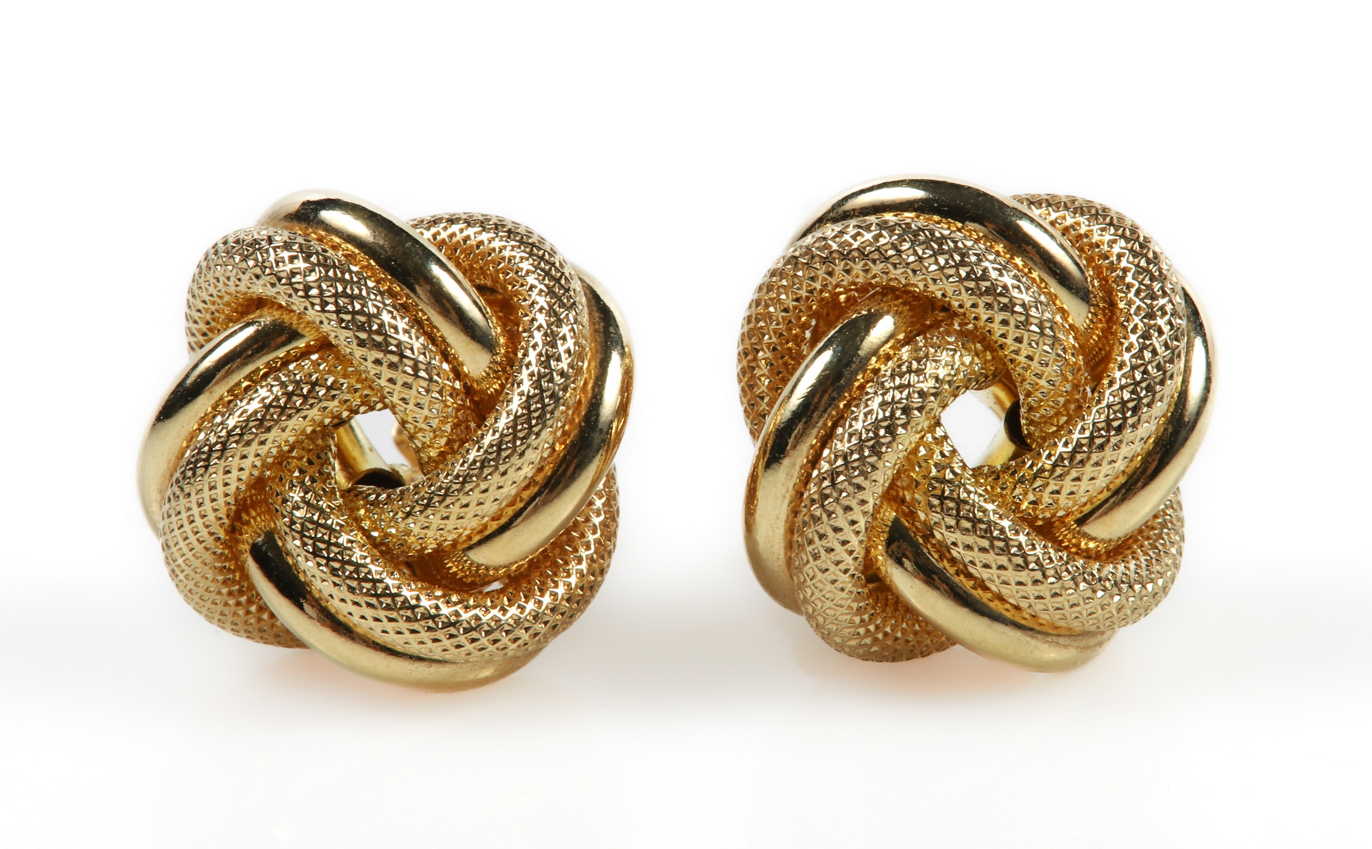 A 14K yellow gold love knot earrings,