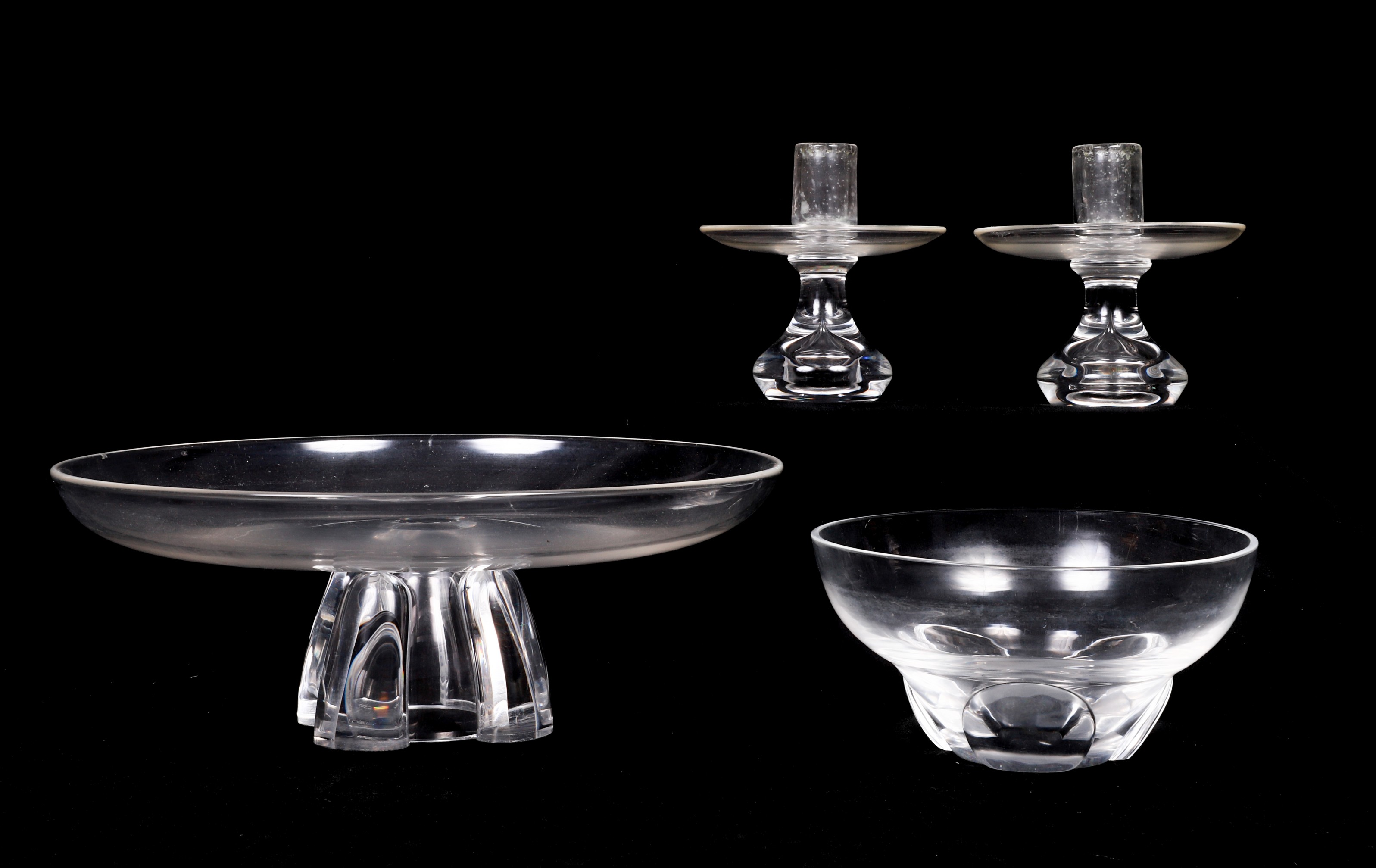 Steuben tazza, bowl and candlesticks