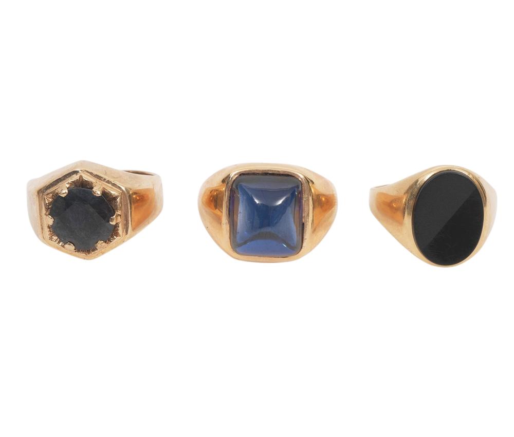 14K ONYX RING, 10K & 14K SAPPHIRE