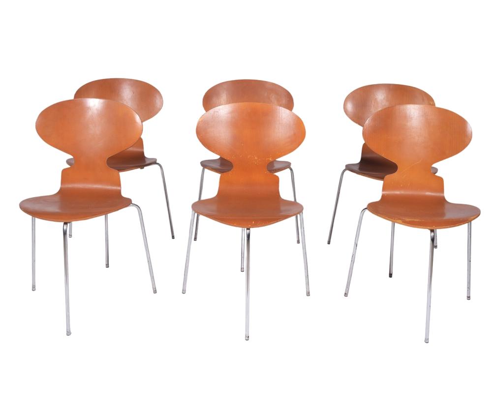 SIX ARNE JACOBSEN 3 LEG ANT CHAIRSSix