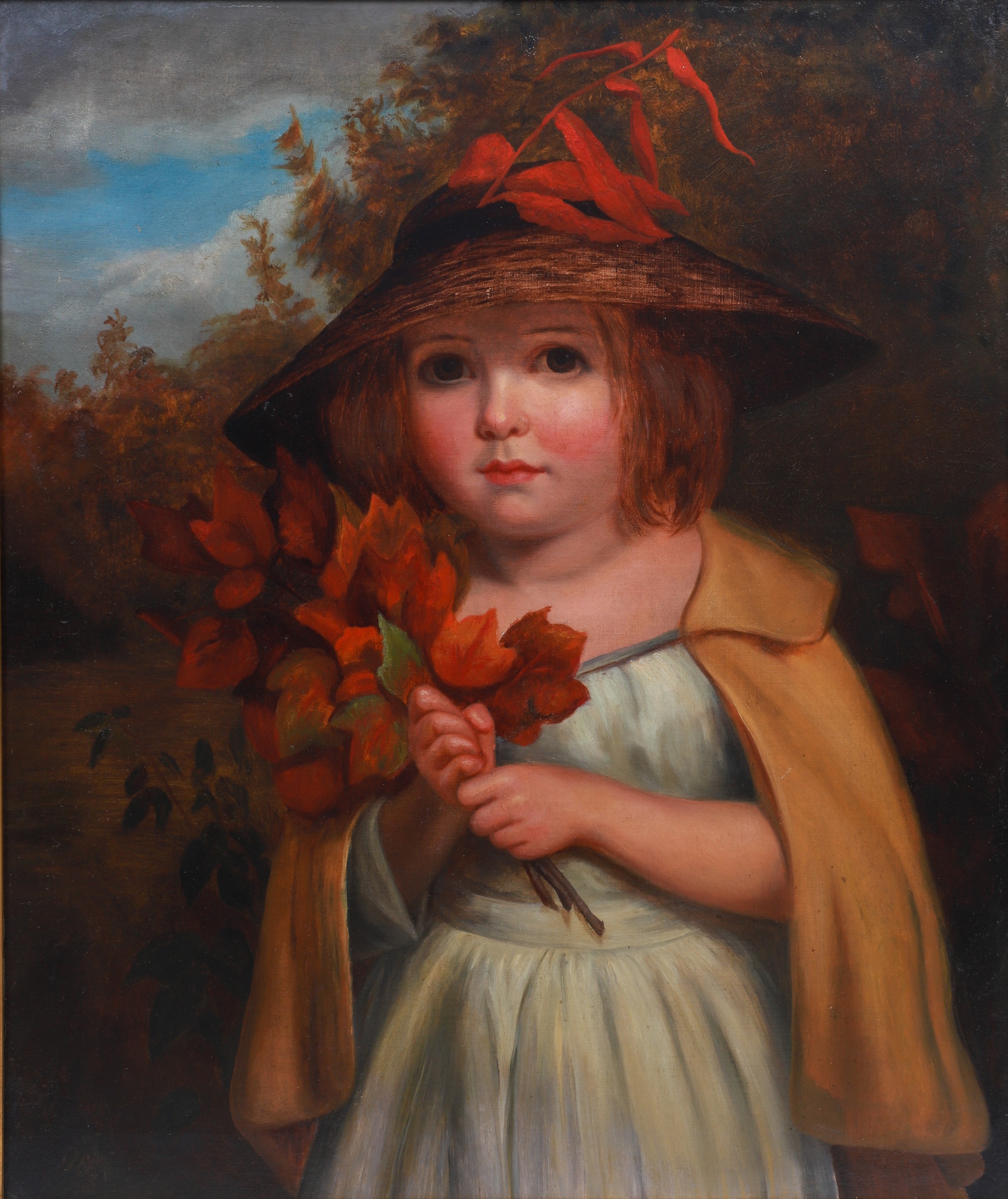 19th C painting of a little girl, oil