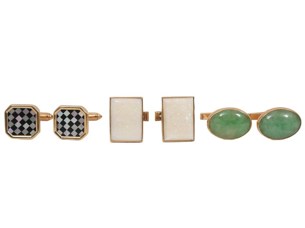 PR. 14K ONYX & MOP, JADE & OPAL CUFFLINKSPr.