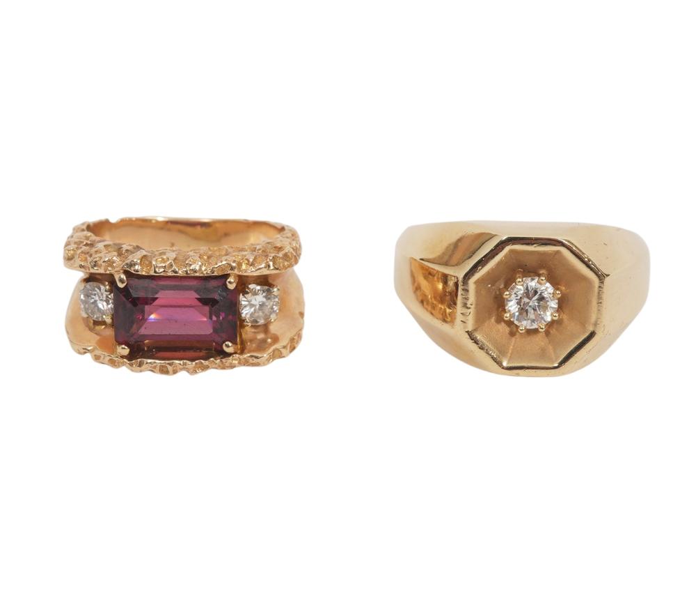 14K YG DIAMOND RING & 14K GARNET/DIAMOND