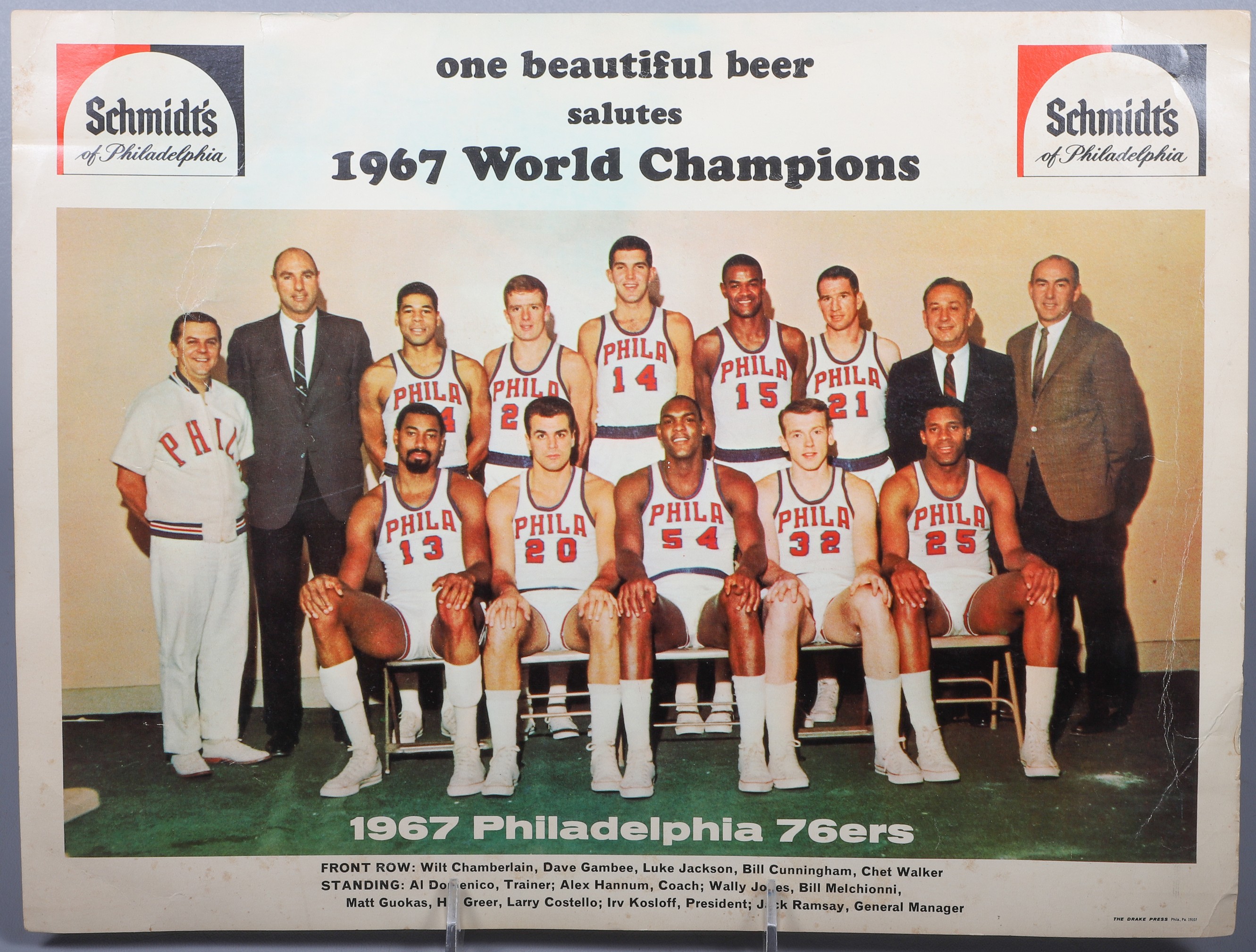 Signed 76ers 1967 Champion Poster,