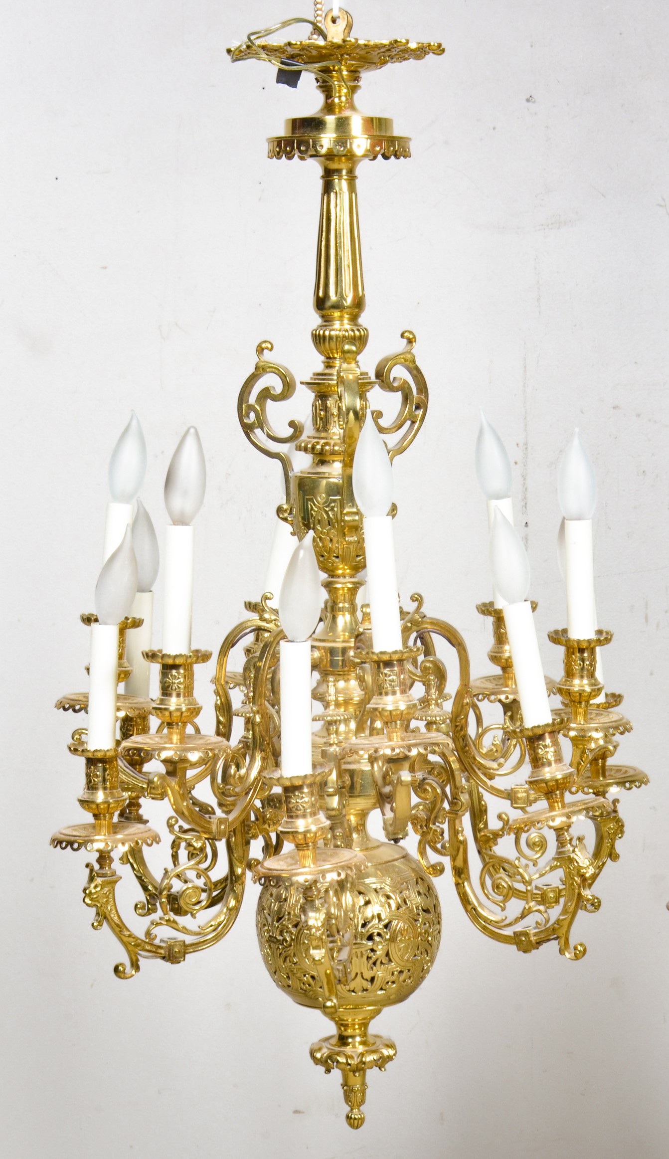 Nouveau style pierced brass chandelier,