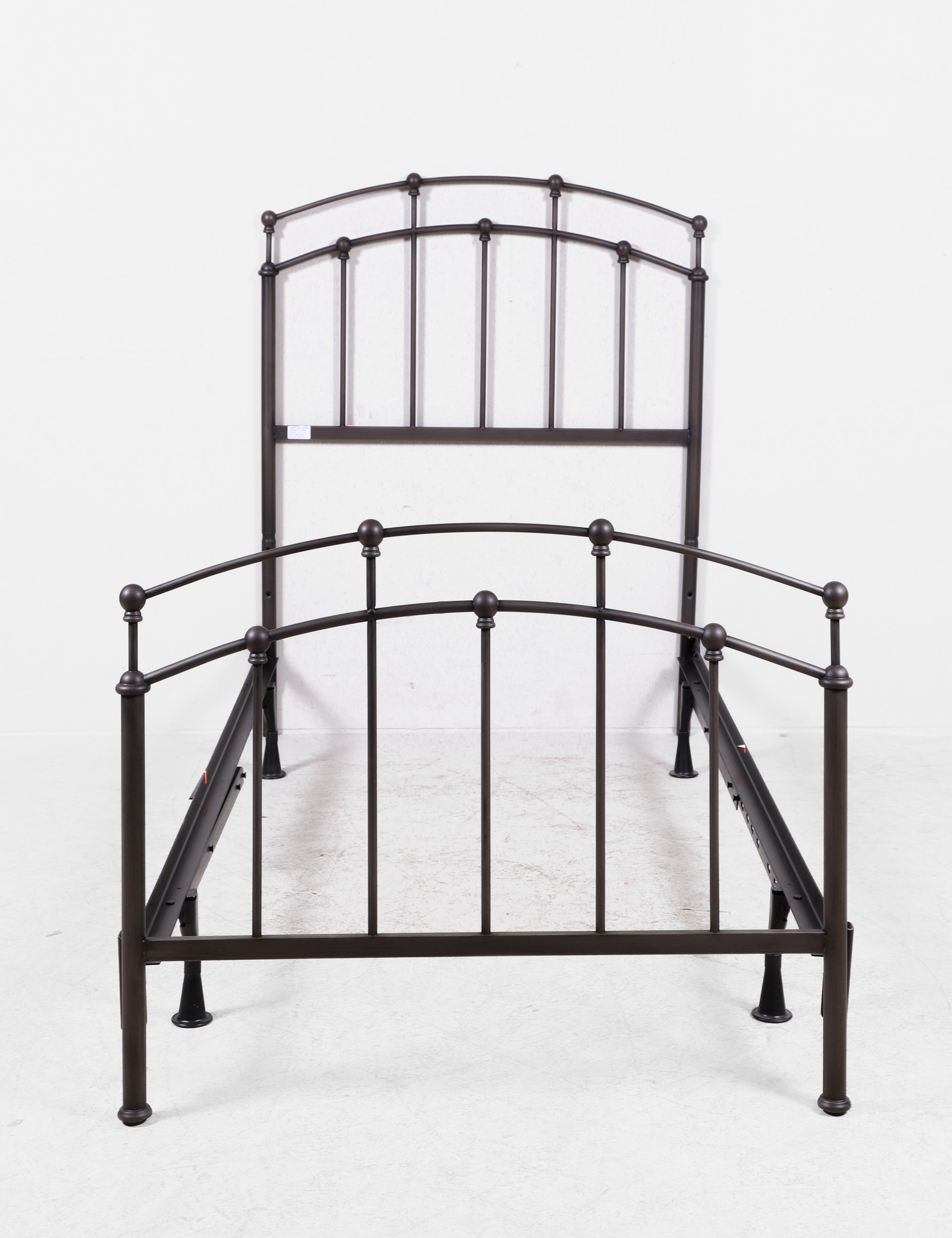 Silver painted metal twin size bed,