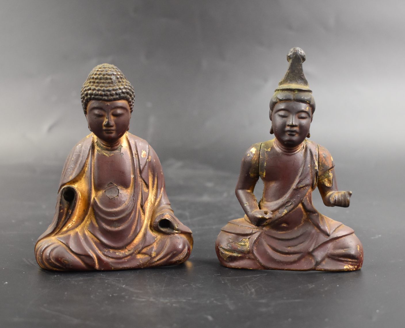 PAIR OF ANTIQUE KOREAN BRONZE BUDDHA 3b62a3