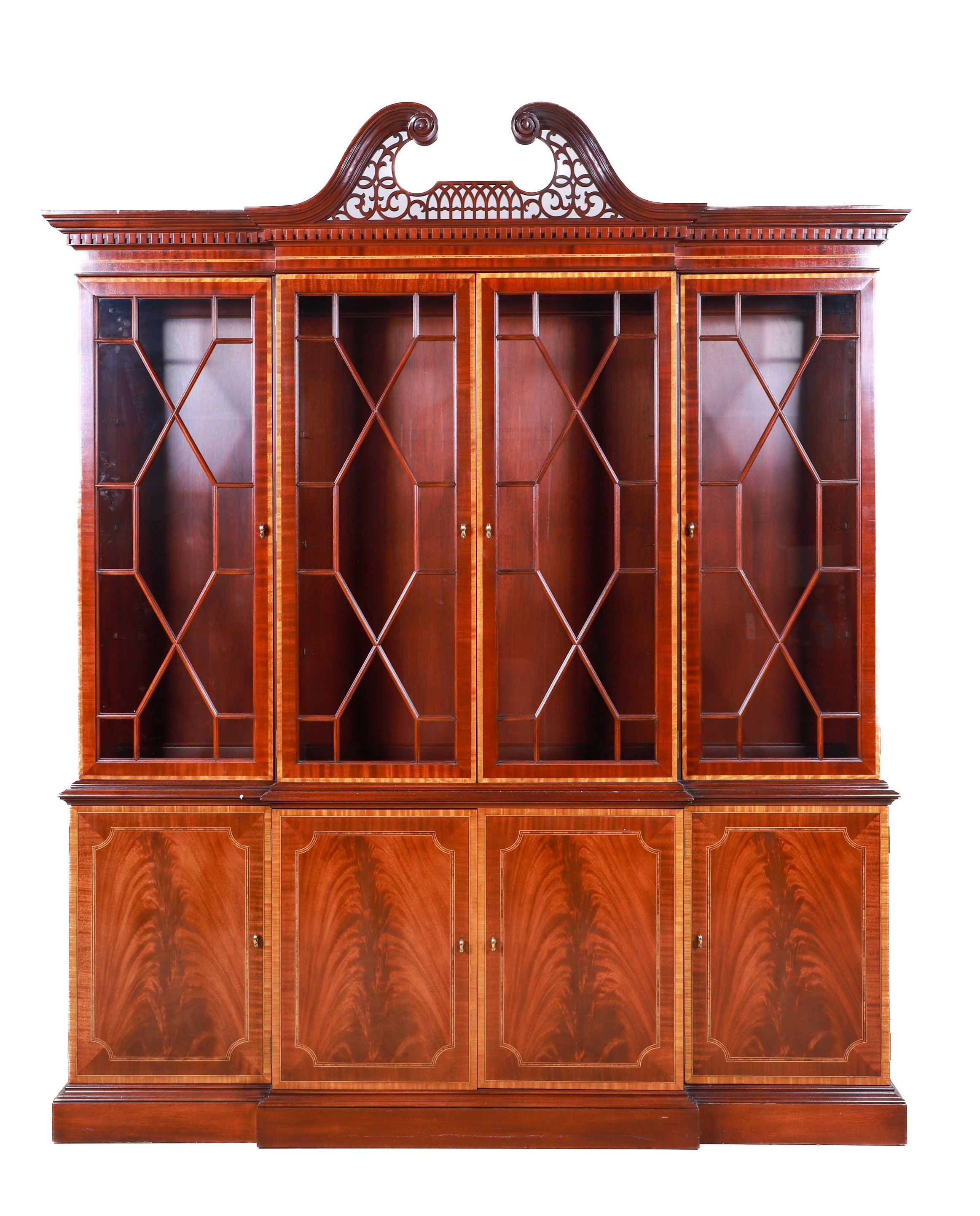 2-pc Councill Inlaid carved mahogany