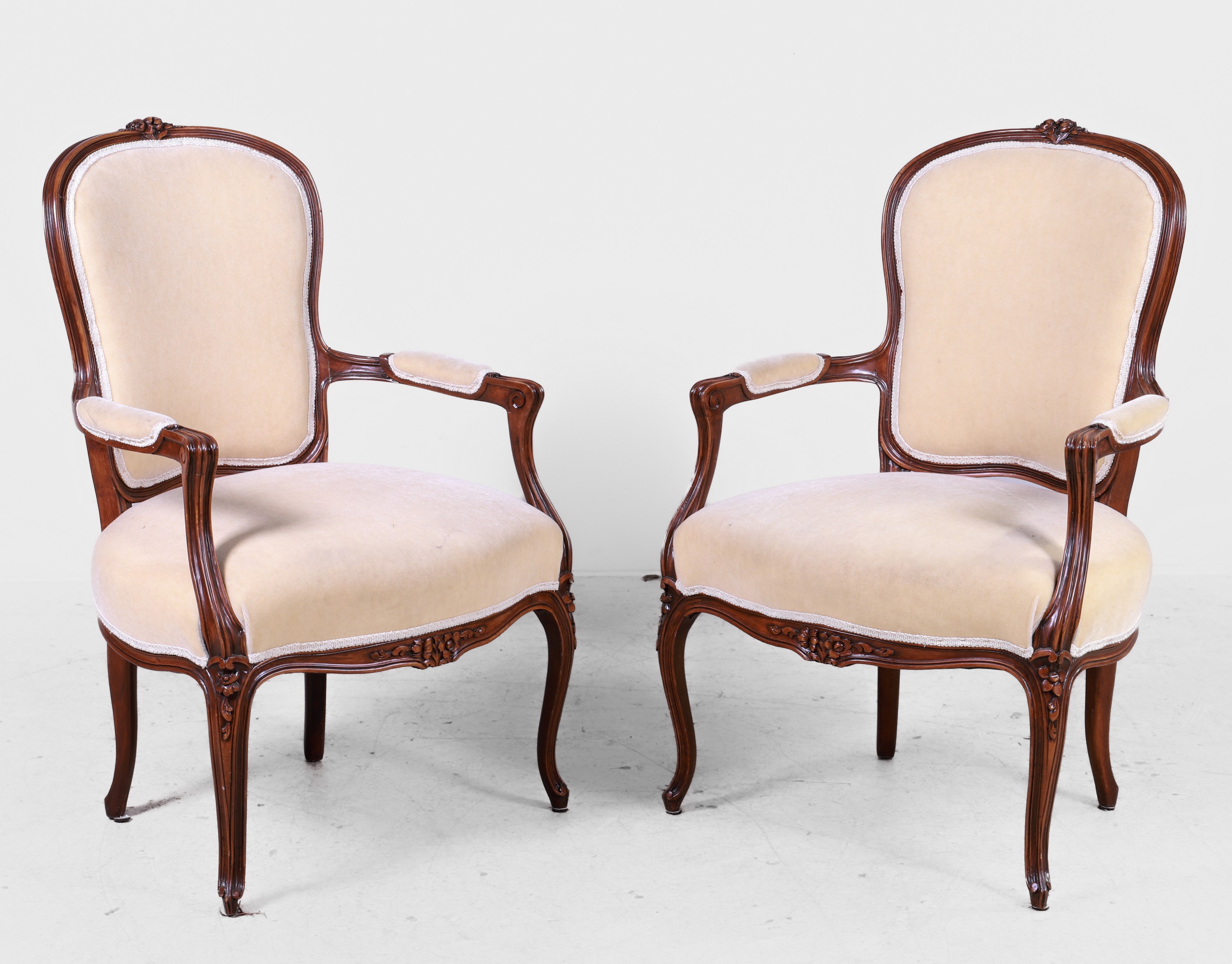 Pair Louis XV style carved walnut