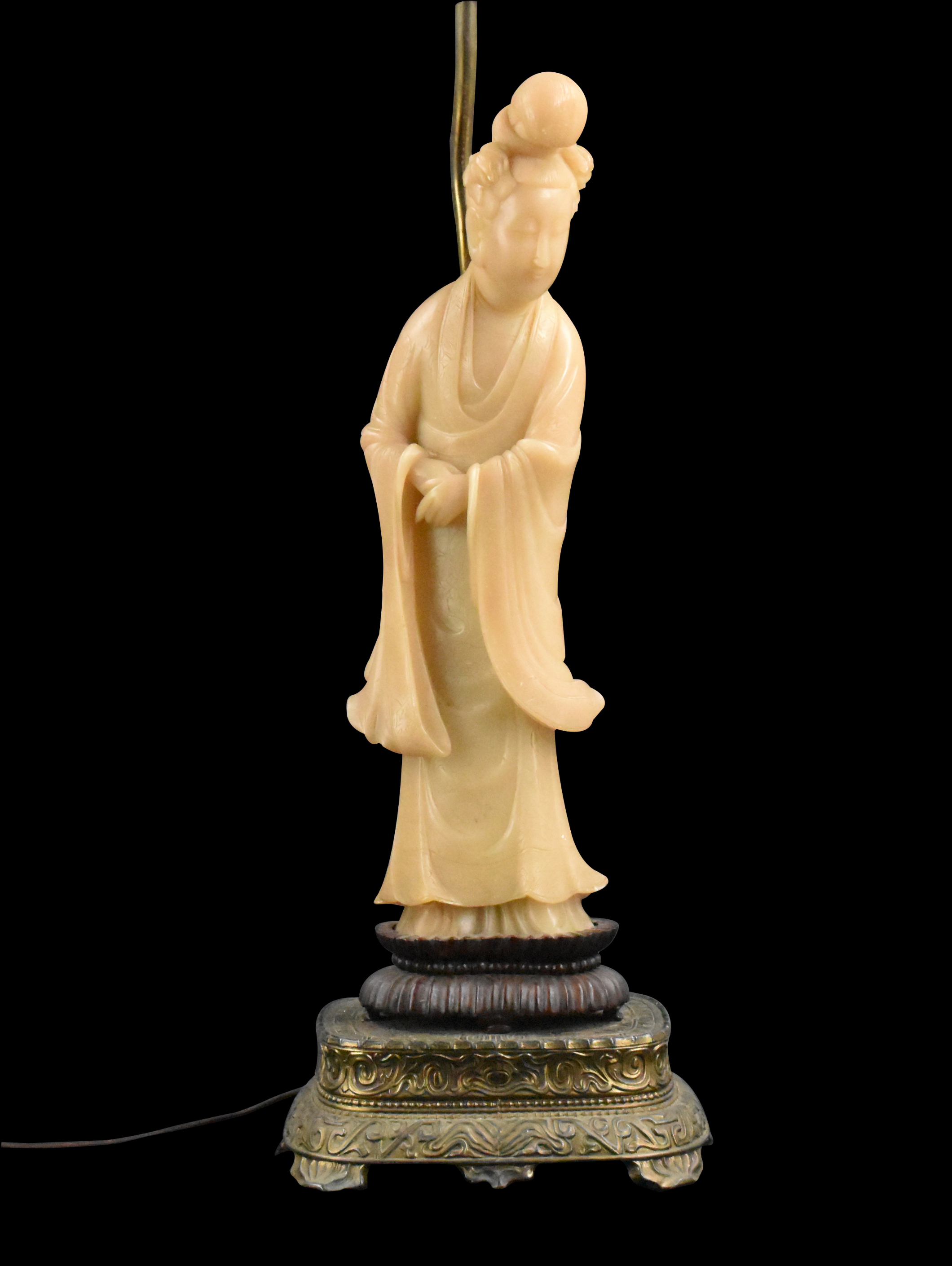 CHINESE STONE CARVED GUANYIN FIGURE,