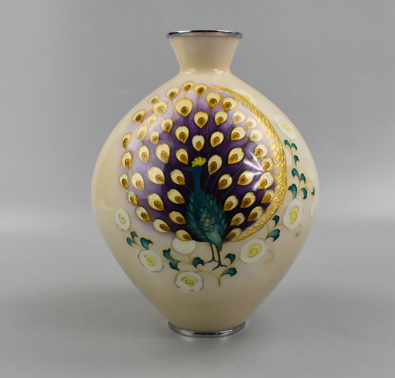 JAPANESE CLOISONNE PEACOCK VASE MEIJI 3b6345