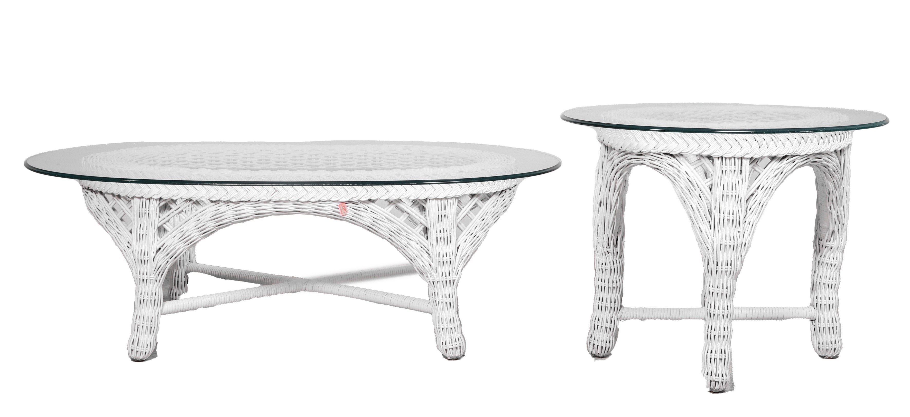  2 pc Wicker and glass table set  3b6380