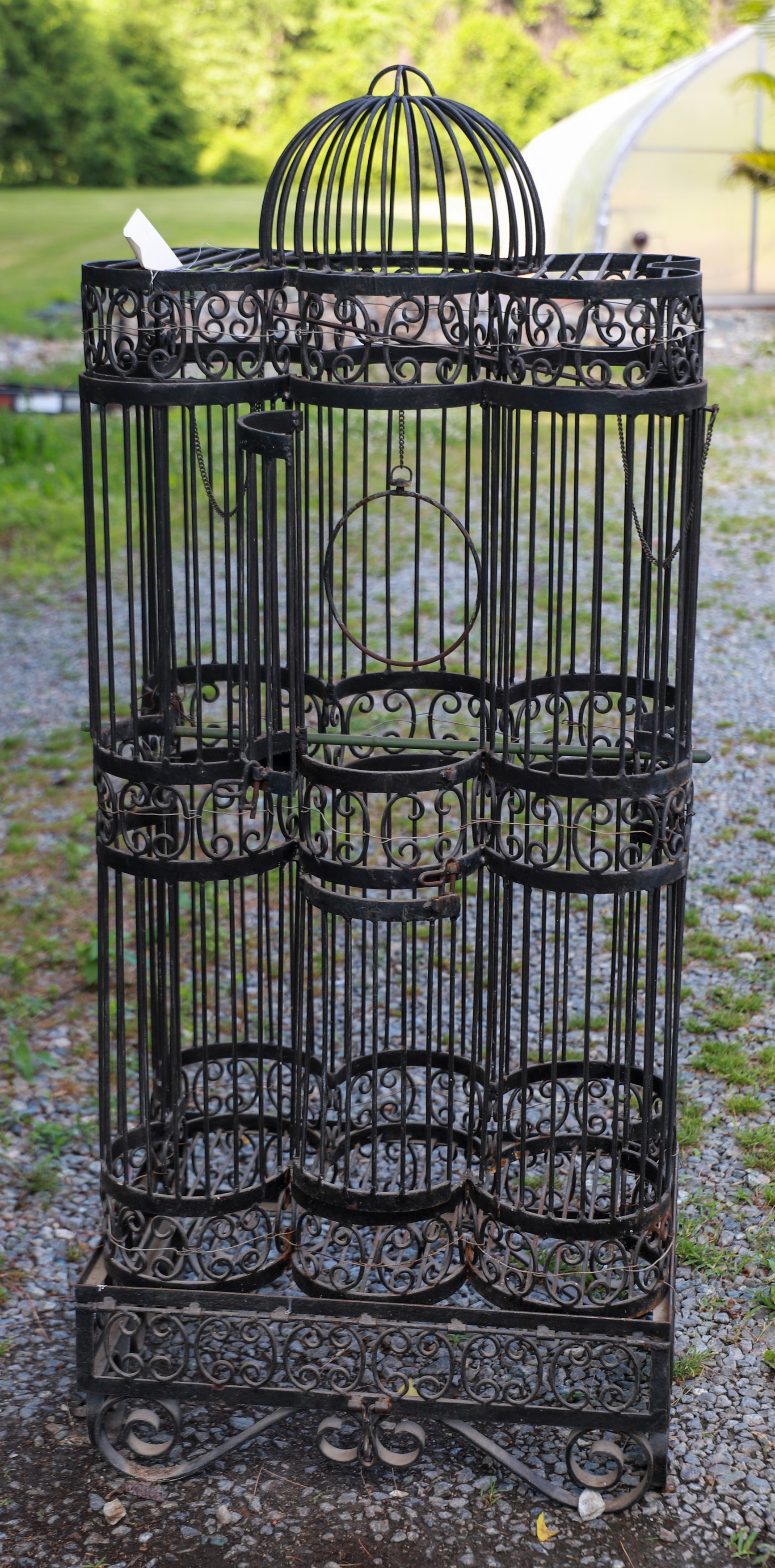 Pierced iron birdcage, dome top,