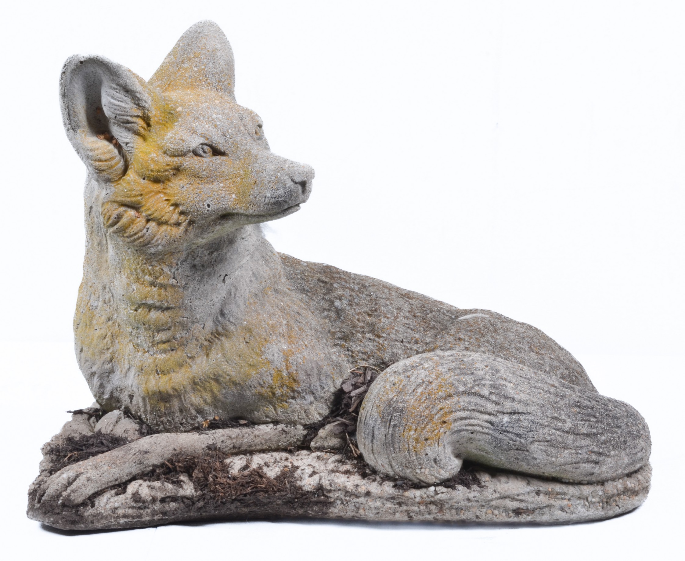 Cement garden statue of a fox,