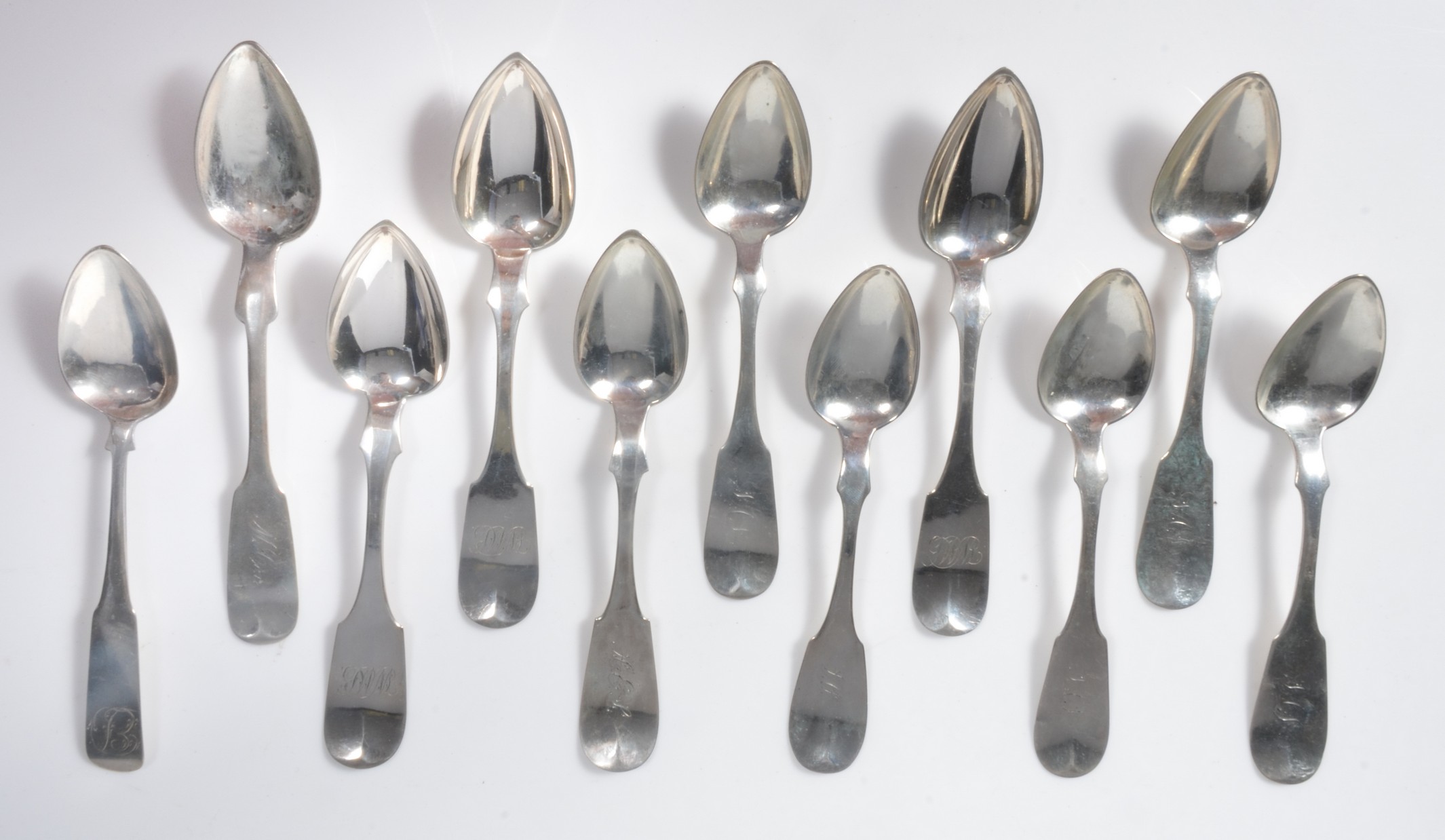 (11) Coin silver spoons, each engraved