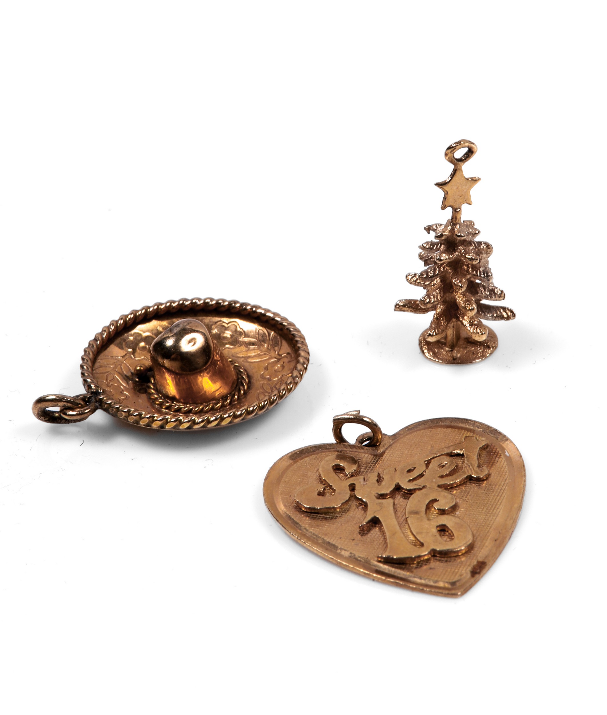 (3) 14K charms to include sombrero,