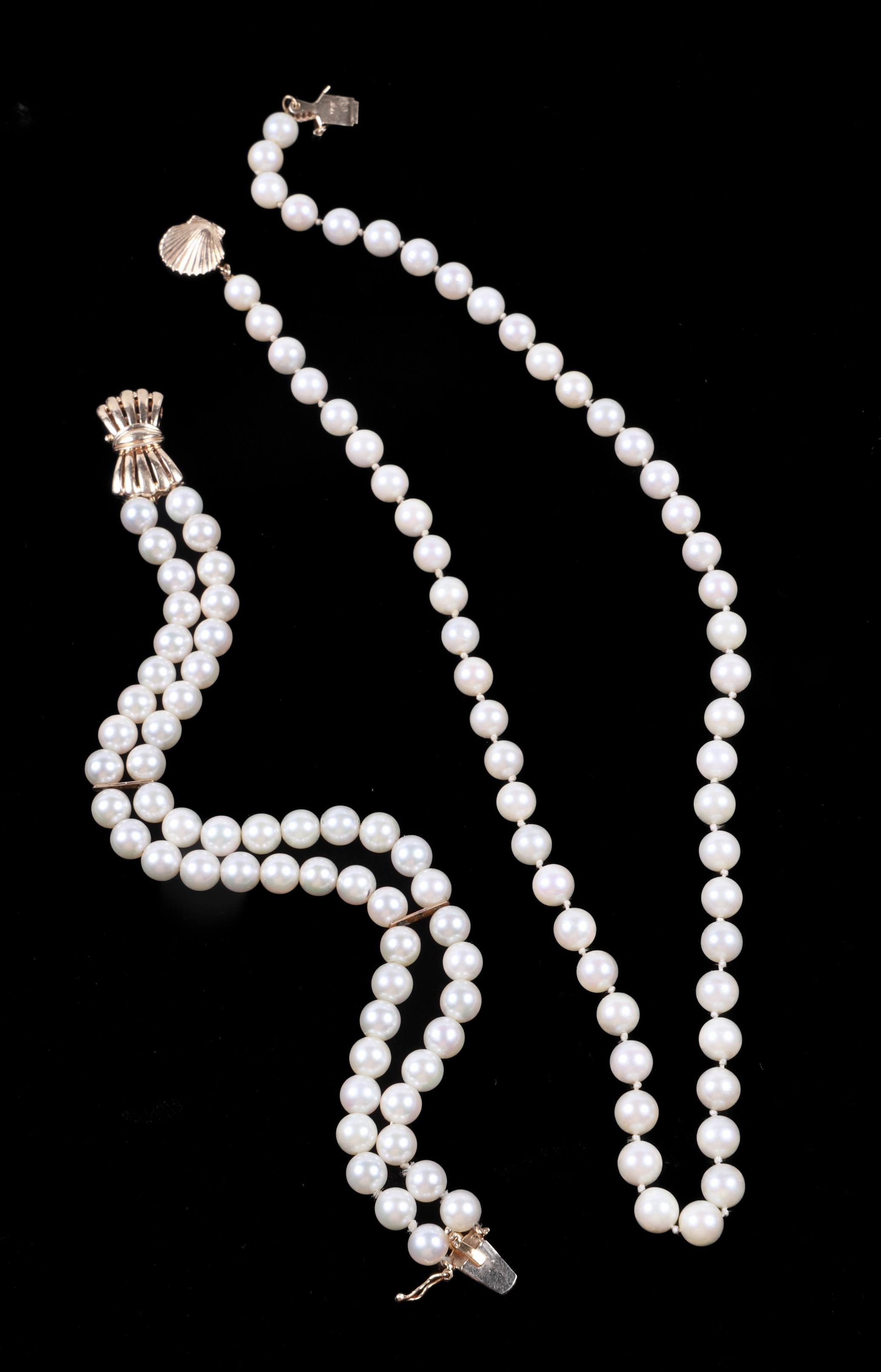 (2) 14K and pearl necklaces to