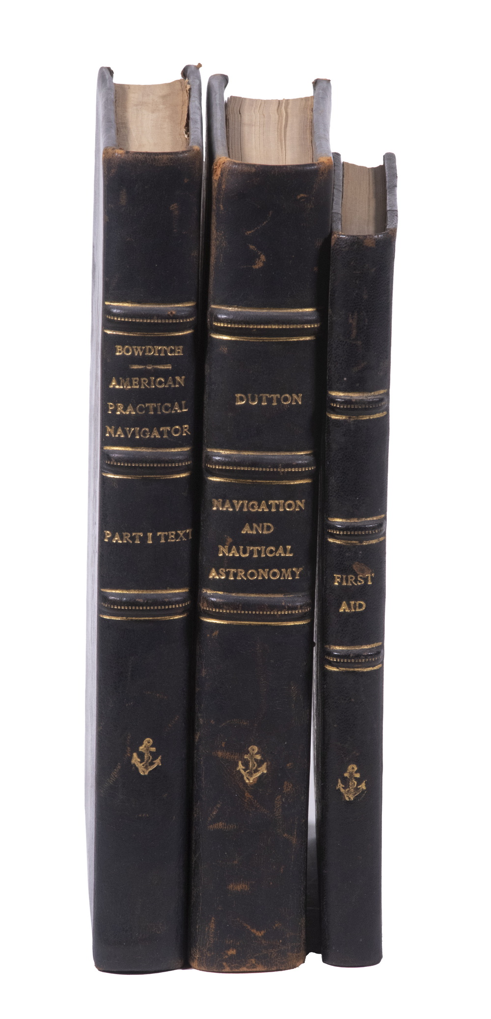 (3) LEATHERBOUND MARITIME BOOKS In dark