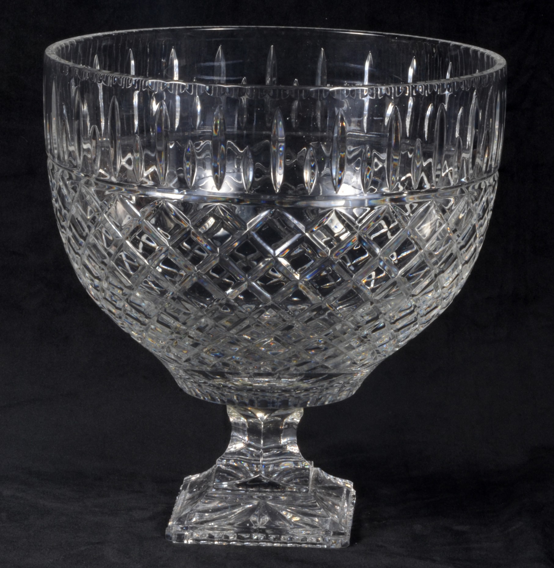 Large cut crystal pedestal bowl, diamond