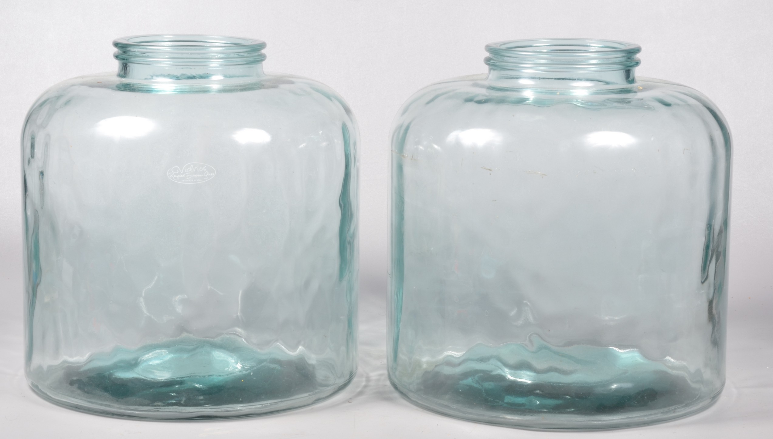 (2) Large glass jars, light aqua, approx