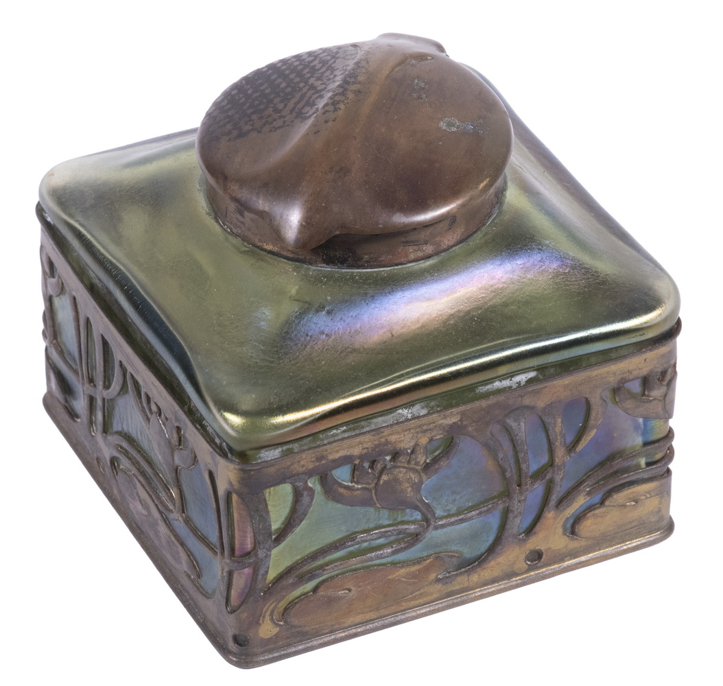 ART NOUVEAU BOHEMIAN ART GLASS INKWELL