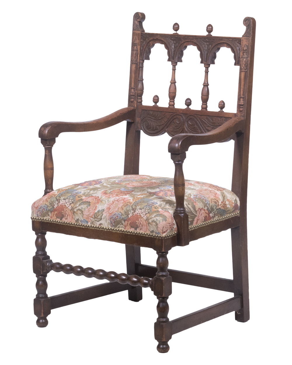 CARVED ARMCHAIR WITH UPHOLSTERED