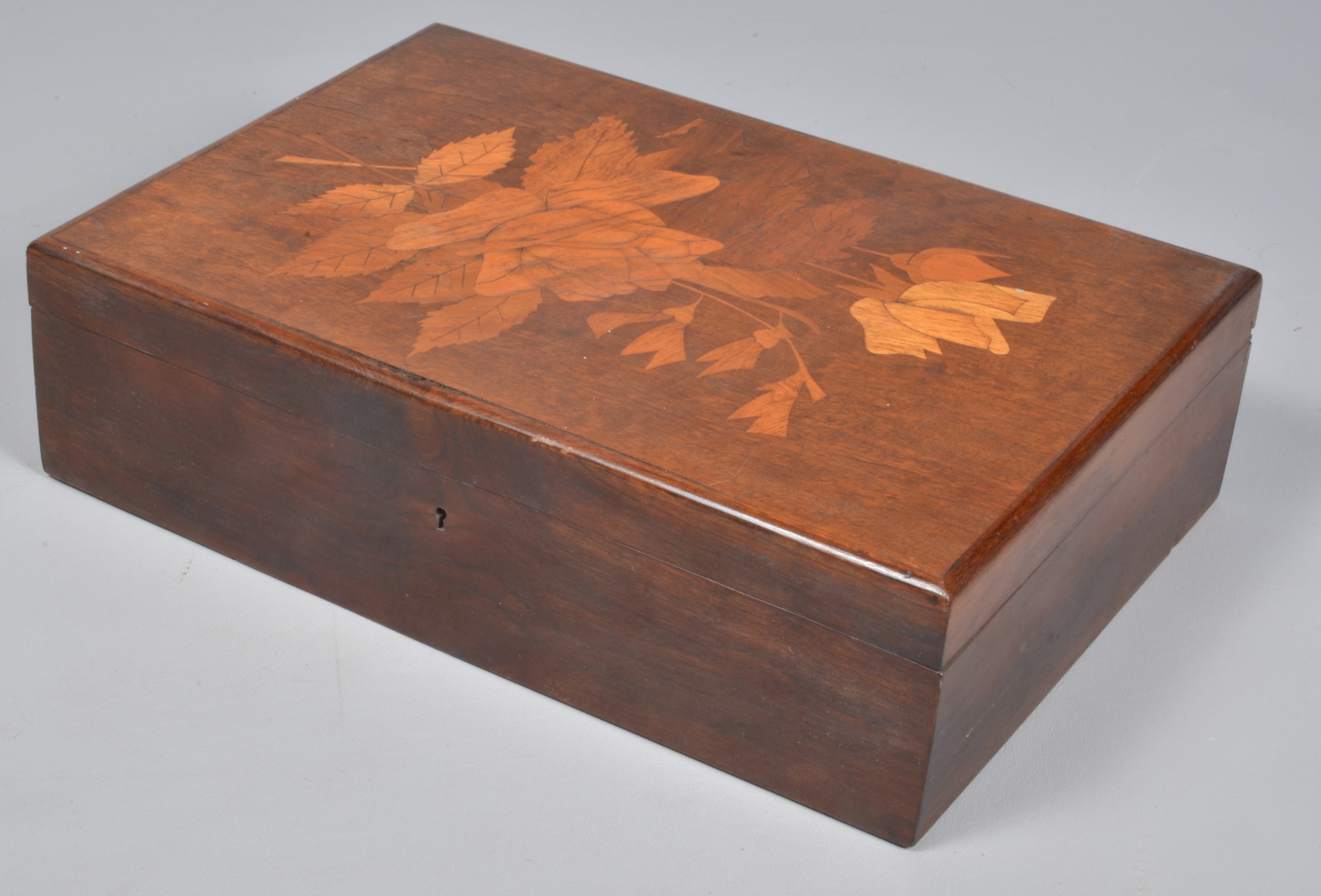 Wood document box, inlaid with