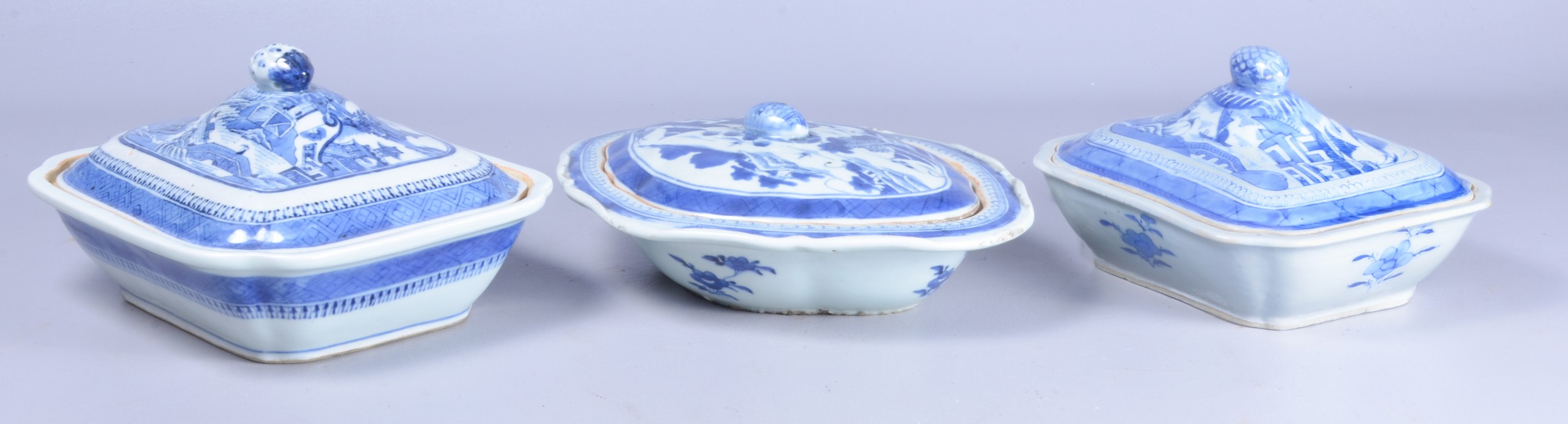 (3) Chinese Canton blue & white porcelain