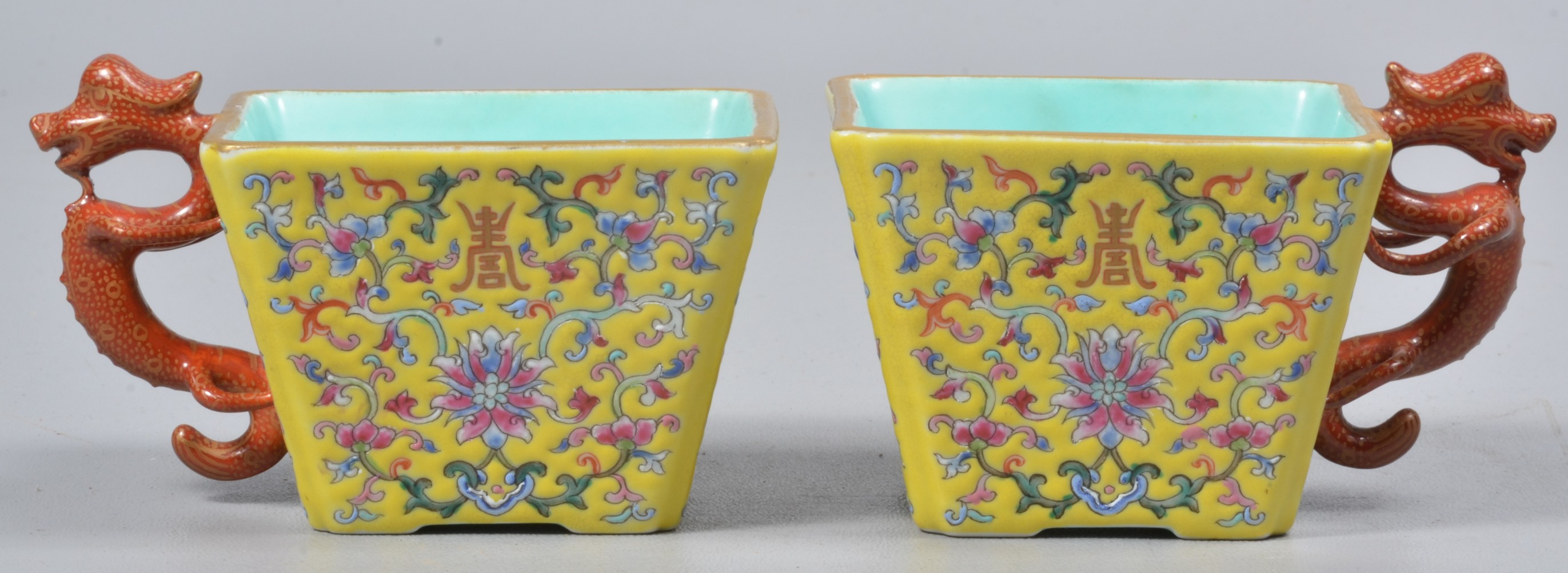 Pair of Chinese porcelain square teacups,