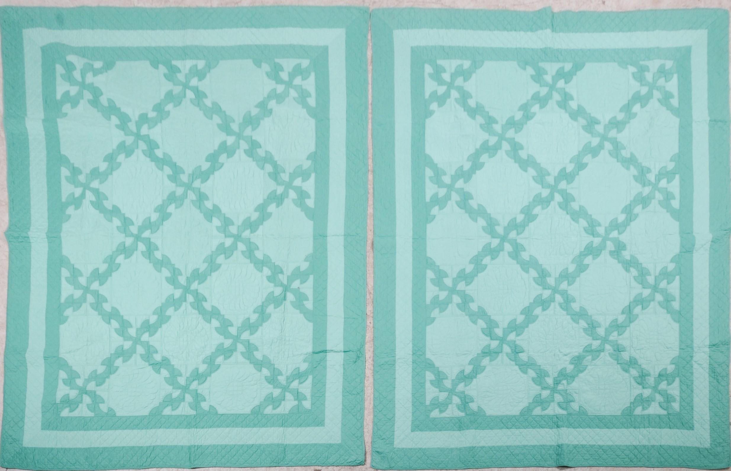 Pair 1939 hand sewn quilted covers  3b6695