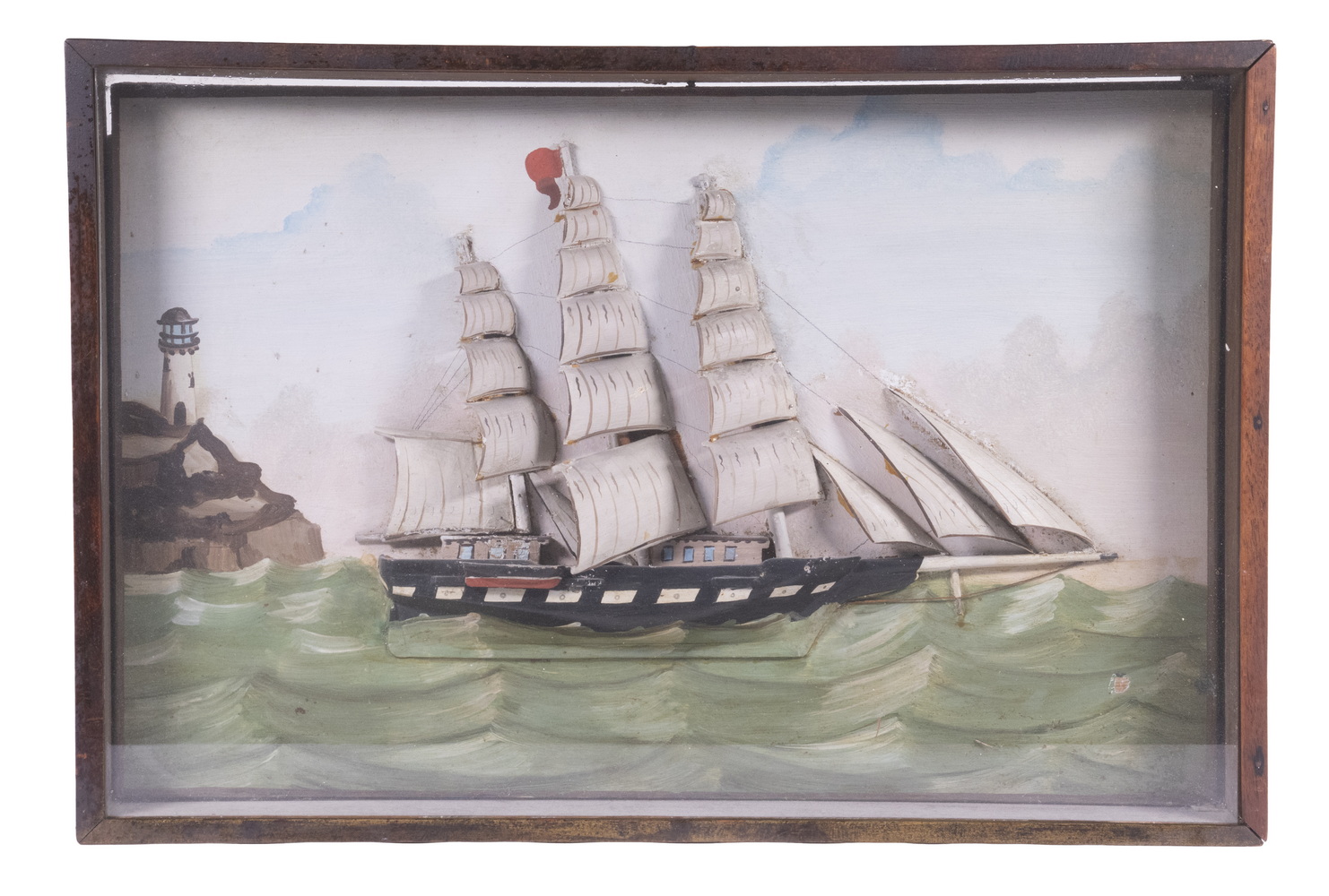 CASED FOLK ART SHIP DIORAMA 19th c.