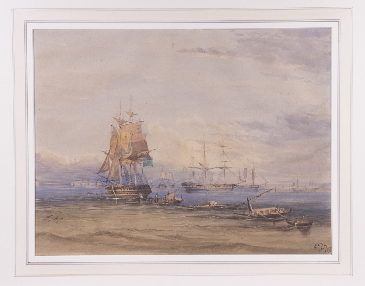 ANTE-BELLUM MARINE PAINTING OF WARSHIPS