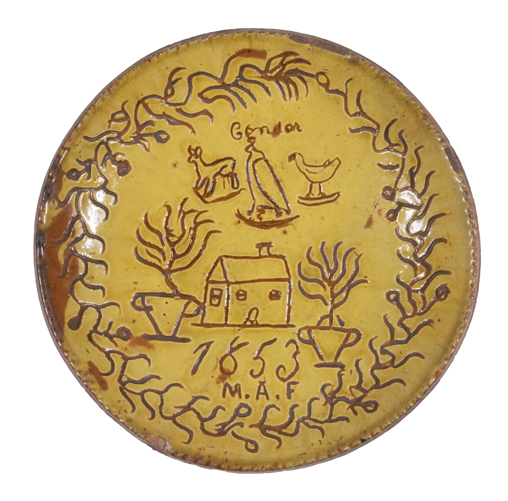 SGRAFFITO DECORATED REDWARE PLATE