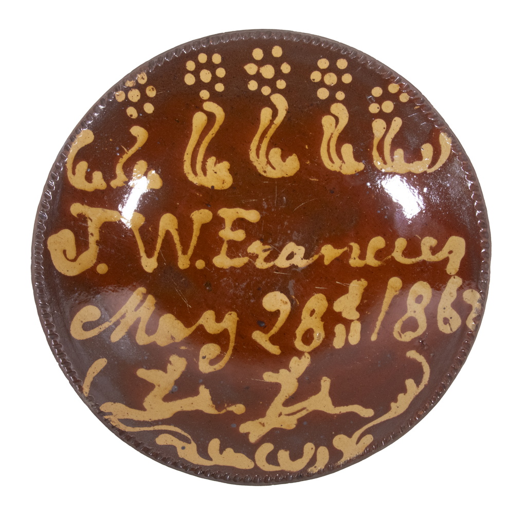 EARLY SLIP-DECORATED REDWARE PLATE