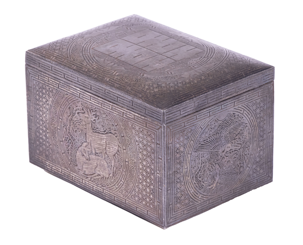 CHINESE SILVER-PLATED TRINKET BOX 19th