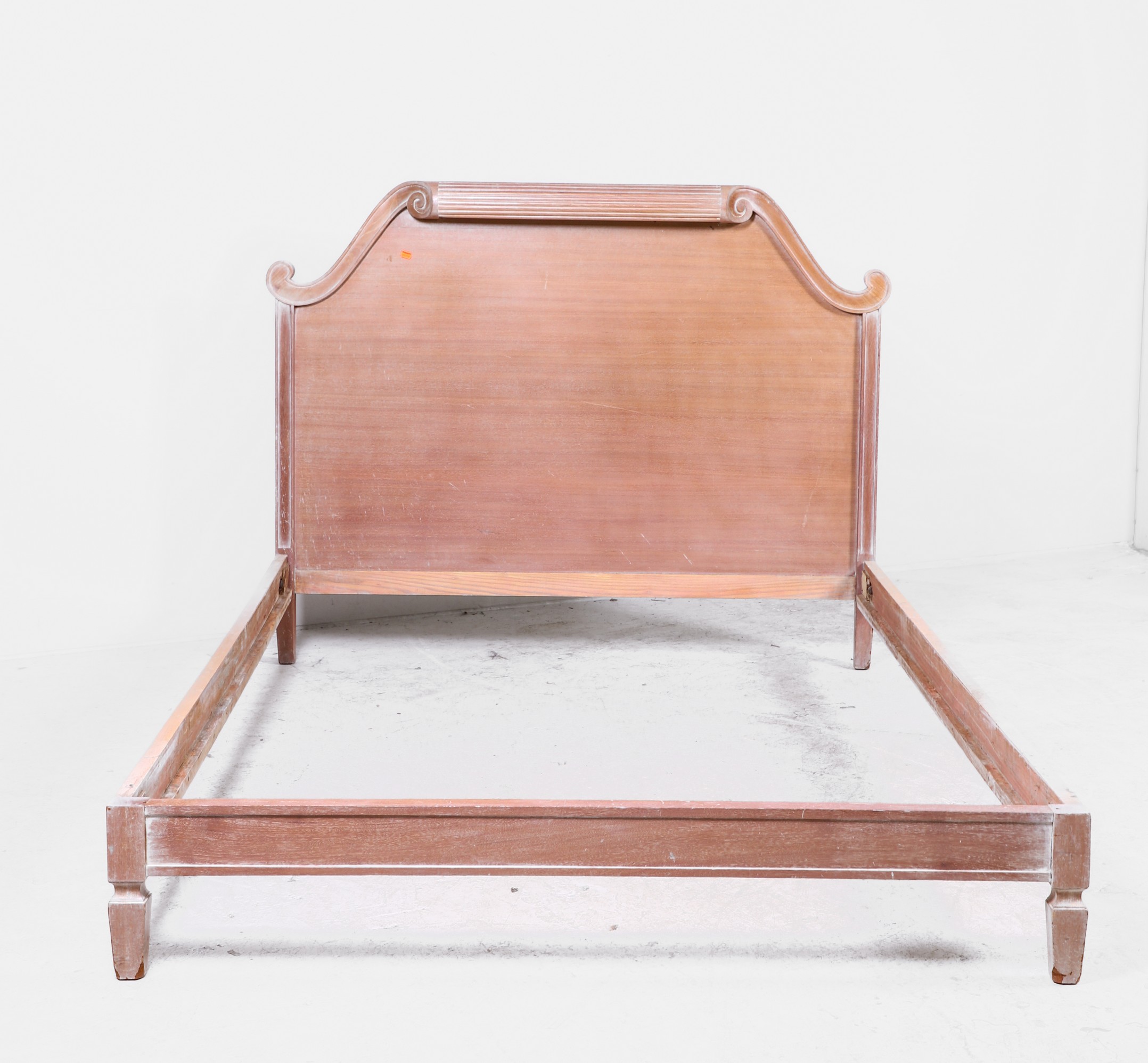 Washed walnut Queen size bed, scrolled