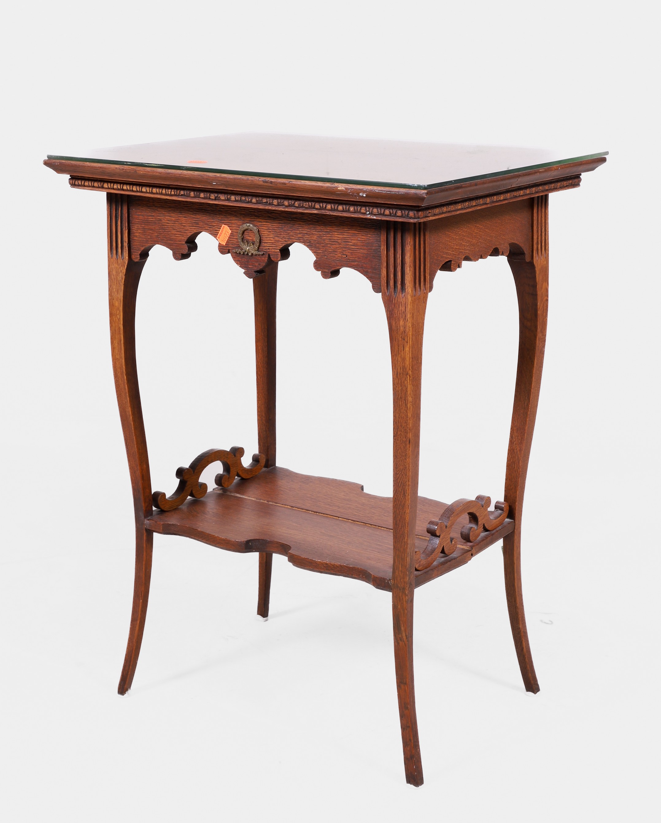 Oak carved 2-tier lamp table, gilt