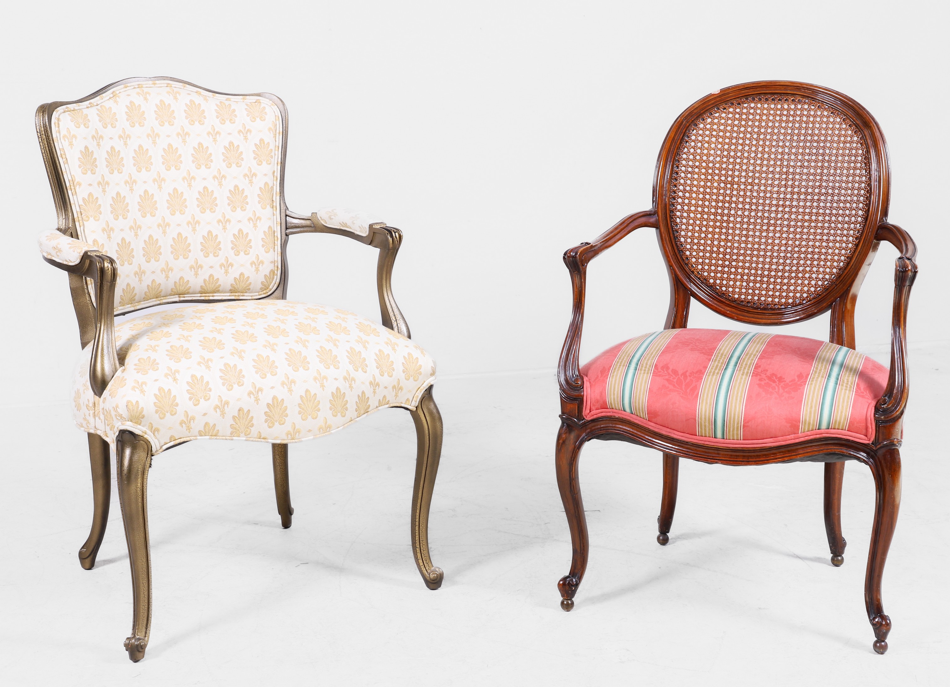 (2) French style open armchairs,