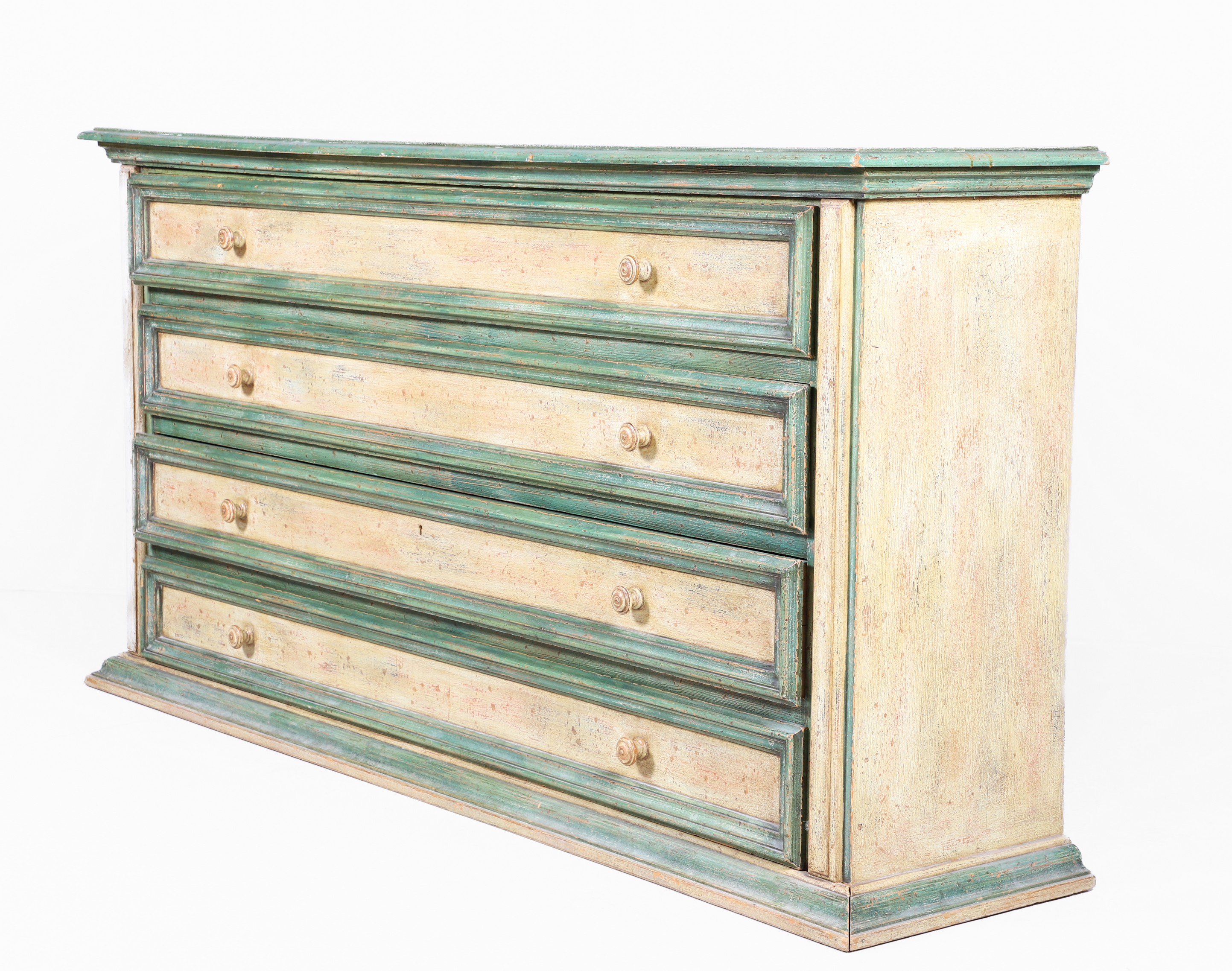 Distressed painted 4 drawer chest,