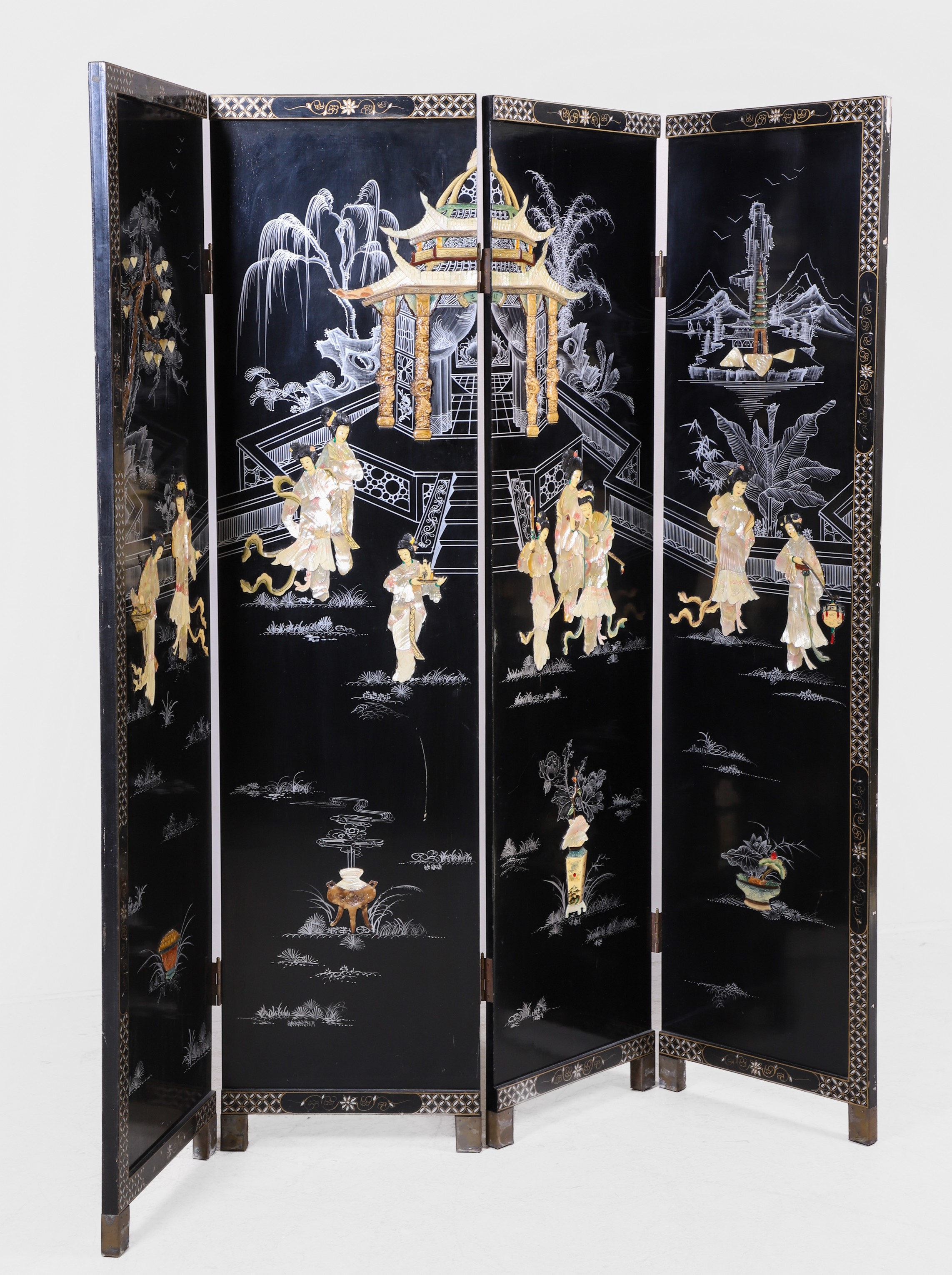 4-panel Coromandel screen, ebonized