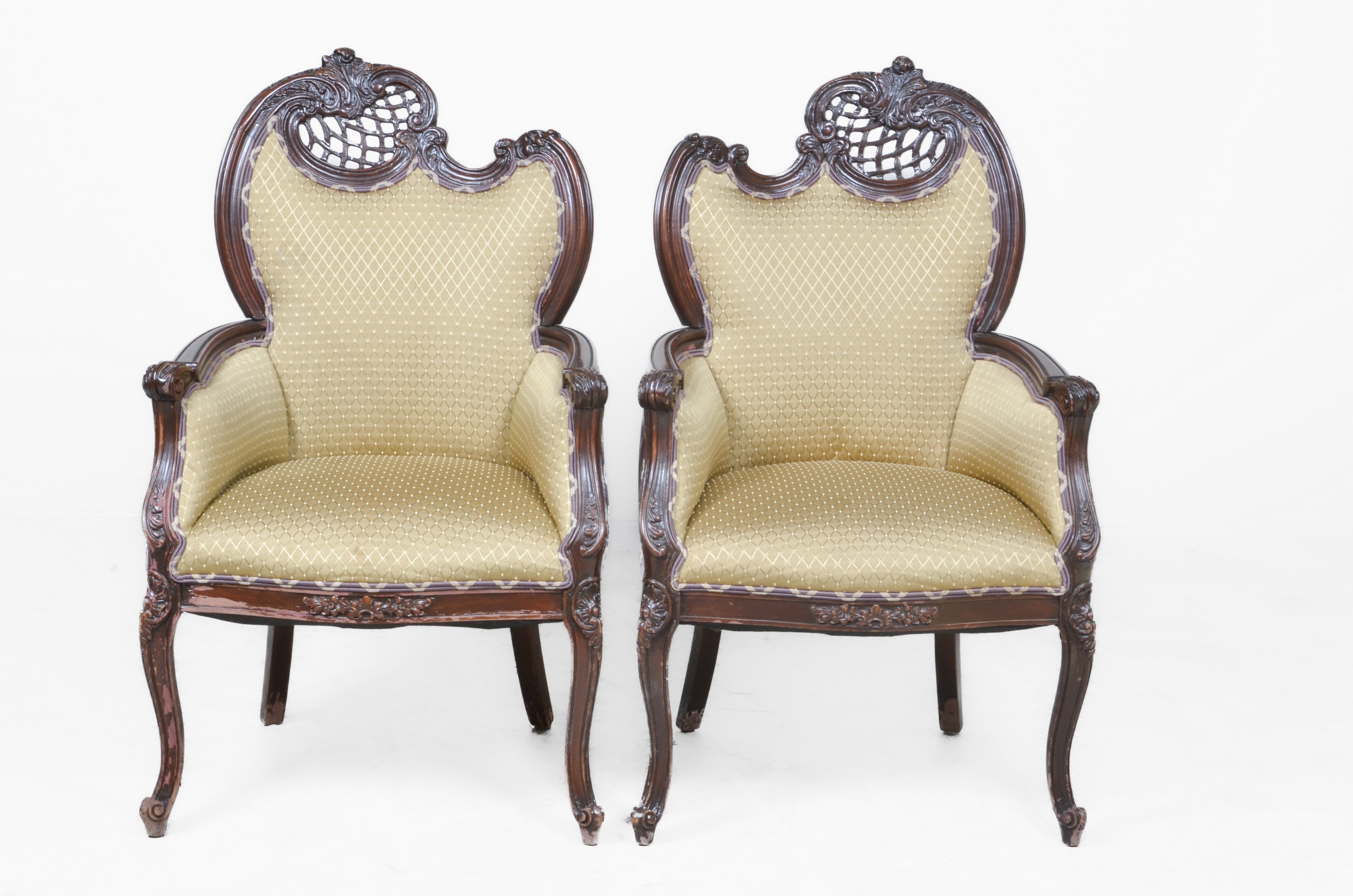 Pair Louis XV style carved walnut